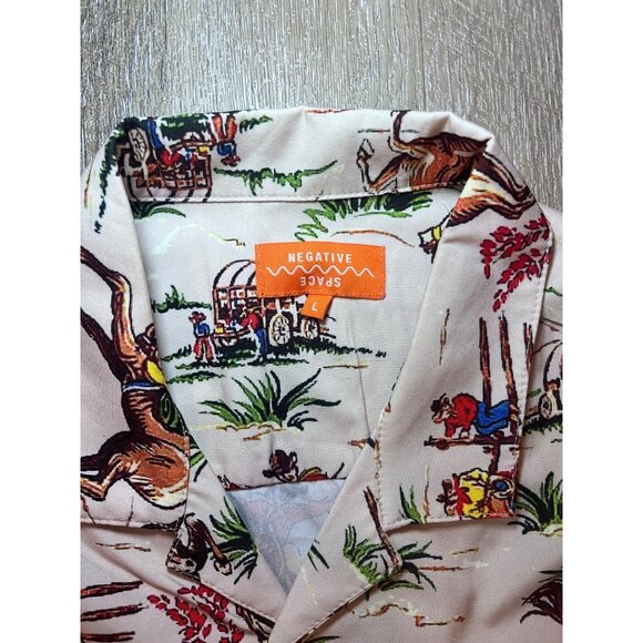 Cowboy Print Short Sleeve Button-Up Shirt By Negative Space Size L Beige Backgro - Picture 4 of 7